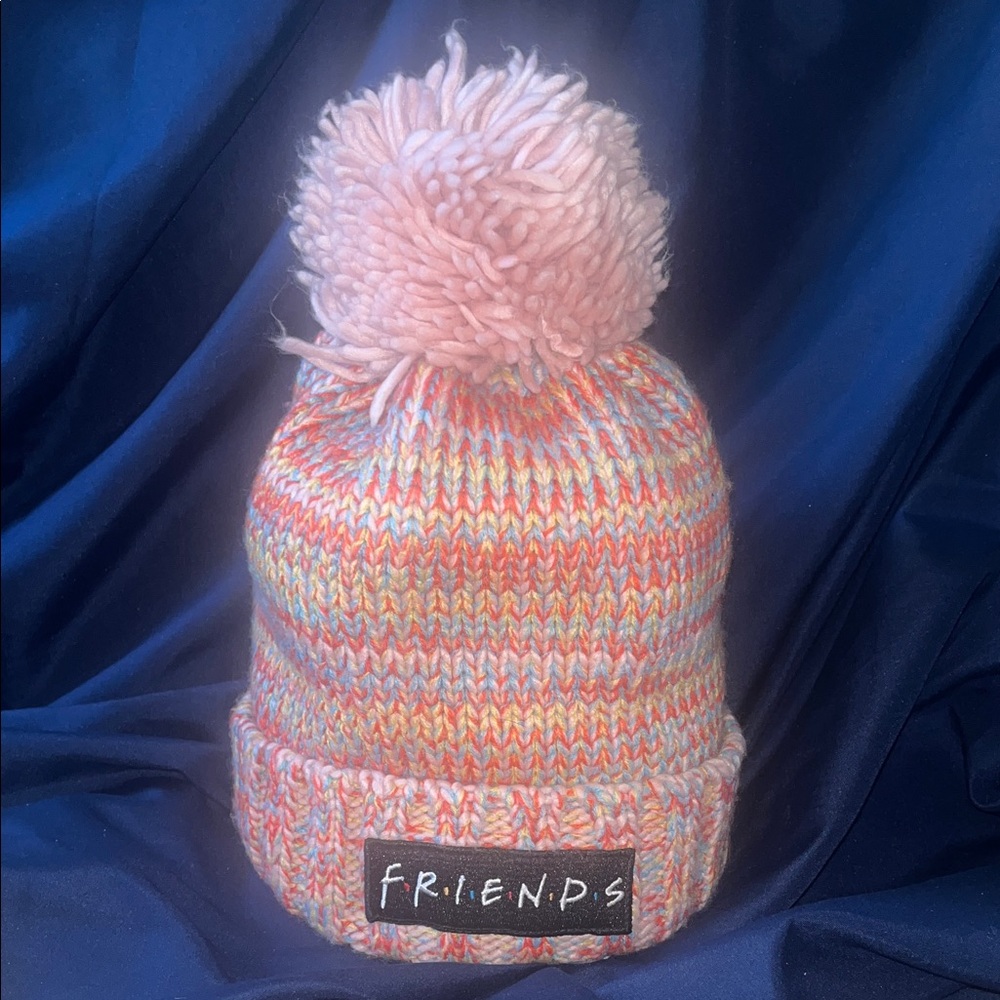 FRIENDS Colorful Knit Beanie with Pink Pom-Pom 
So Unique